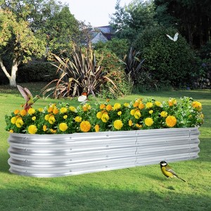 Aoodor Galvanized Raised Garden Bed Kit, Outdoor Garden Planter Oval Large Boxes for Vegetables, Flowers, Herbs - Silver - 1 of 4