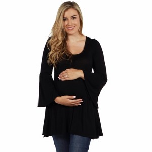 24seven Comfort Apparel Womens Long Bell Sleeve Flared Maternity Tunic Top - 1 of 4