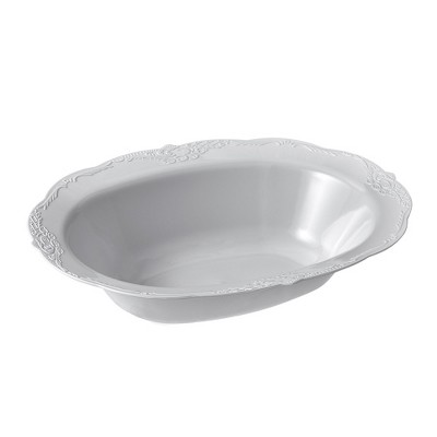 Silver Spoons Elegant Vintage Oval Plastic Serving Bowls, Disposable Plastic Bowls and Platters for Party, 35 oz, (3 PC)