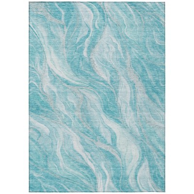 Teal Blue Aqua And Ivory Abstract Washable Indoor Outdoor Area Rug
