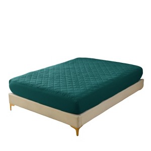 Dexmalle Twin Size Green Diamond Patterned Ultrasonic Waterproof Quilted Fitted Sheet - 1 of 4