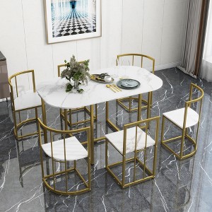 7-Piece Dining Set with Faux Marble Table and 6 Chairs - 1 of 4