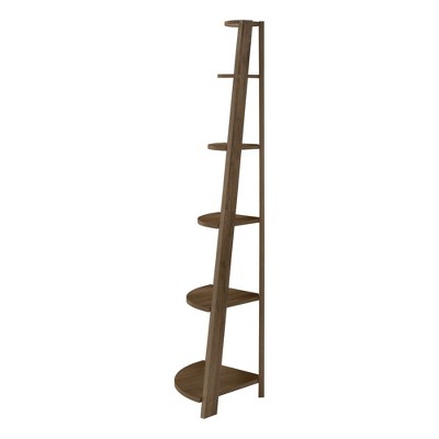 Walnut 5-Tier Corner Etagere Bookcase