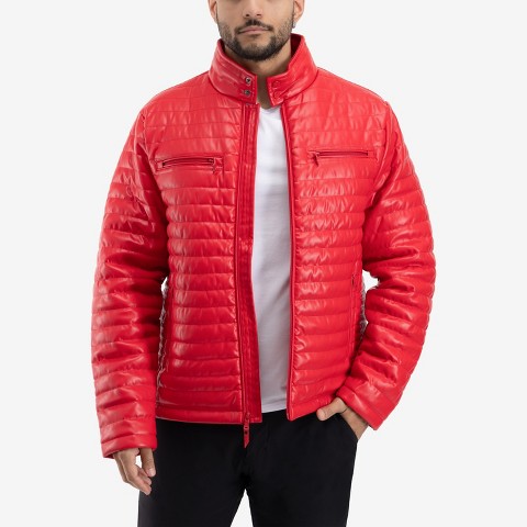 X RAY PU Quilted Jacket With Faux Shearling Lining in RED Size M