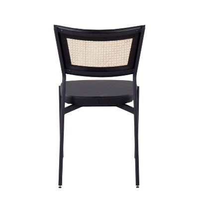 Black Faux Leather and Rattan Side Chair Set with Metal Frame