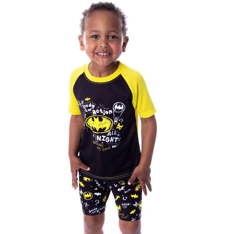 DC Comics Toddler Boys' Batman Pajamas Ready For Action 2 Piece Pajama Set Yellow/Black, 2 of 7
