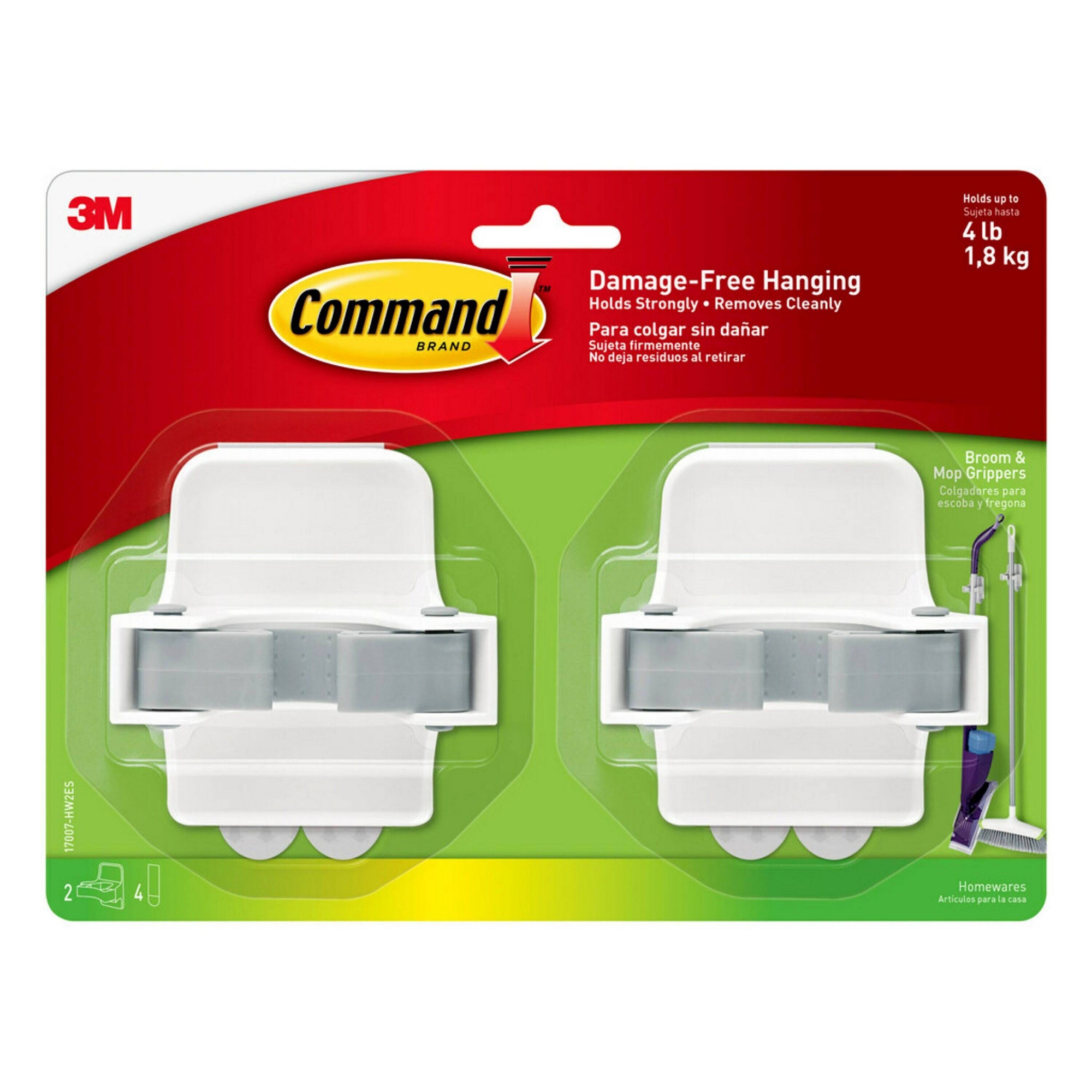 Command Broom & Mop Gripper 2 Grippers - 4 Strips/Pack: Plastic, 3.357" Height