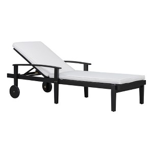 Gulches Black White Patio Chaise Lounges - Adjustable Slat Panel Recliners with Cushions - 1 of 4
