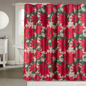 RT Designers Collection Christmas Flower Poinsettia Slub Shower Curtain 70" x 72" Red - 1 of 4