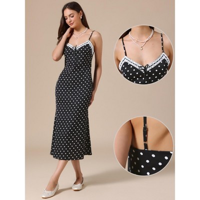 Женские платья INSPIRE CHIC Women's Polka Dots Summer Sleeveless V Neck Spaghetti Straps A-Line Maxi Dresses Small Black — фото 2