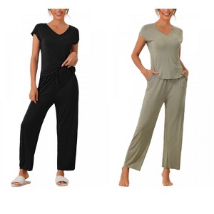 INSPIRE CHIC Women's 2 Pcs Pajama Set Short Sleeve Top with Long Pants Modal Casual Lounge Sets - 1 of 4