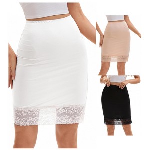 INSPIRE CHIC 3 Packs Women's Lace Trim Anti-Static Slip Knee Length Half Slips Lightweight Underskirt - 1 of 4