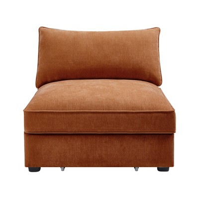 Vynxaria Modern Armless Sofa Orange Chenille, Wrapped Backrest/Armrest, Crescent Shape, Pull-Out Storage Drawers, 2/3/4-Seat for Modern/Nordic