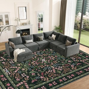 Jojoka Washable Area Rugs, Boho Floral Soft Rugs for Living Room, Non Slip Low Pile Carpet for Bedroom Dining Room Nursery Hallway - 1 of 4