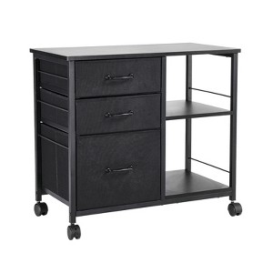 VEVOR Metal File Cabinet, Mobile Filing Cabinet with 3 Fabric Drawers and 2 Open Shelves, Wooden Vertical Filing Storage Cabinets, Black - 1 of 4