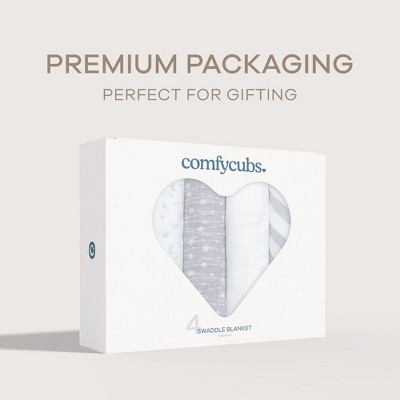Comfy Cubs Large Grey and White Muslin Cotton Swaddle Blankets Set