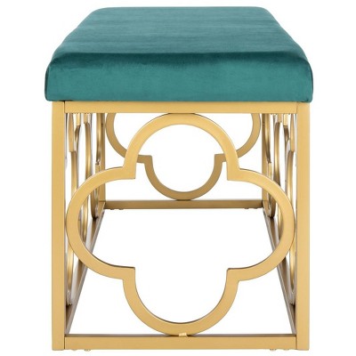 Emerald Velvet and Gold Quatrefoil 45" Bench