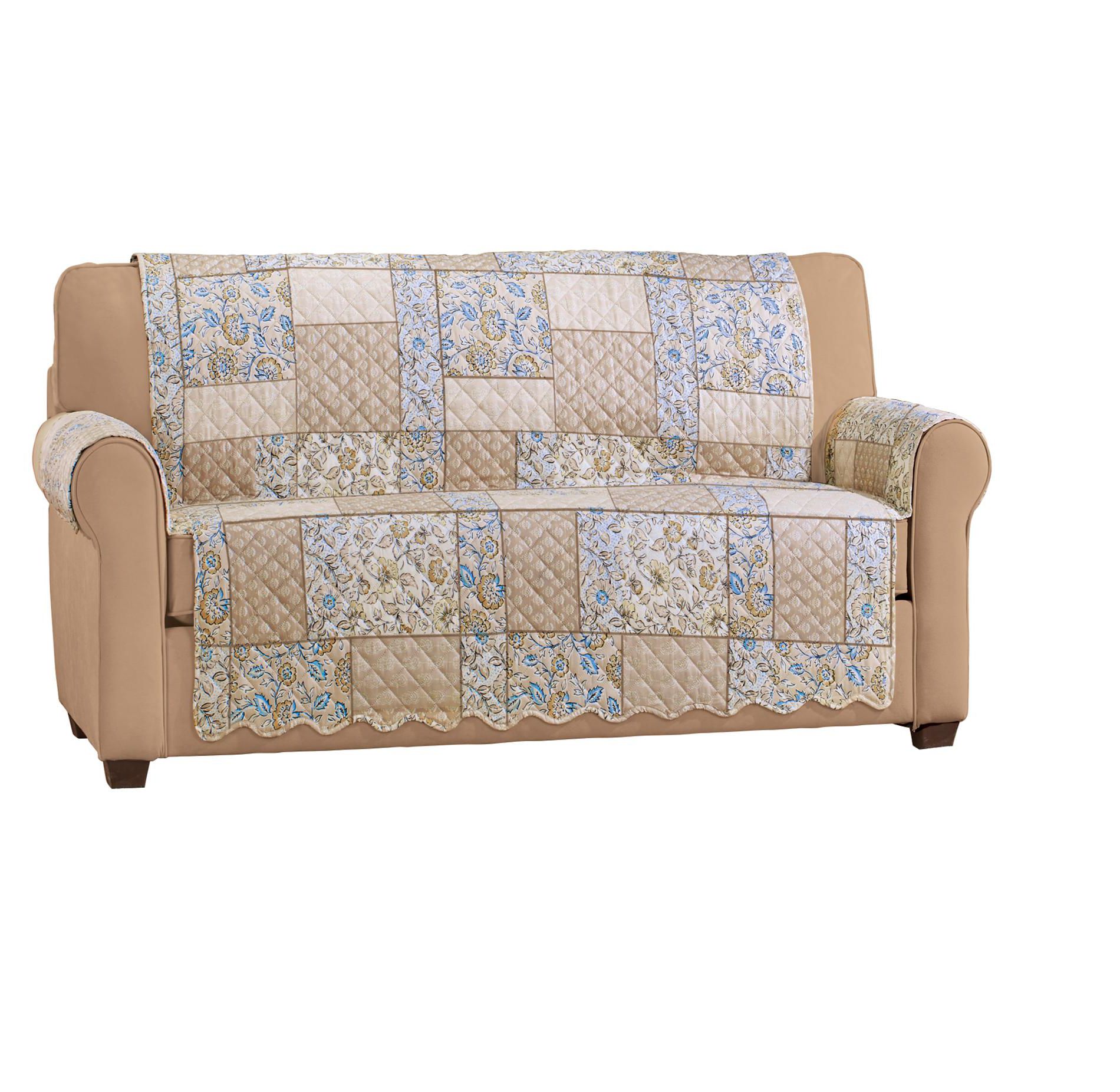 Collections Etc Tonal Floral Patchwork Scalloped Edge Furniture Cover Loveseat