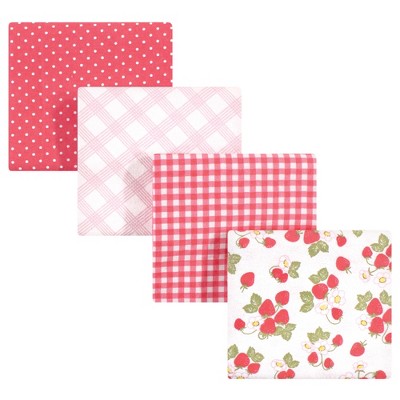 Hudson Baby Infant Girl Cotton Flannel Receiving Blankets, Strawberries, One Size