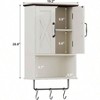 Farmhouse Cabinet Bathroom Wall Cabinet with Adjustable Shelf Towel Bar 3 Hooks Over Toilet Storage Cabinet 19.3''L Antique White Brown - 3 of 4