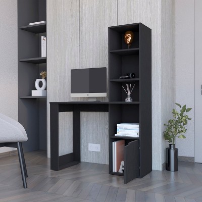 NicBex Home Office Desk 17.72" L Modern Writing Desk with 4-Layer Storage Shelves, Cabinet and Wooden Desktop for Office, Study, Living Room