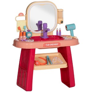 TopComfy Vanity Tables Kids Vanity Set with Faucet Mirror Music and Accessories for Playroom Use, Pink, 21.7"*11.4"*28" - 1 of 4