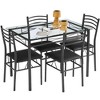 VECELO 5 Piece Dining Table Set with Glass Top Table & 4 Upholstered Chairs, Kitchen Rectangular Table Set Brown/Black - image 2 of 4