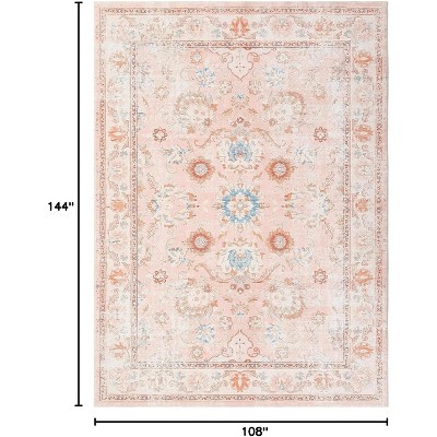 Printed Indoor Boho 9x12 Area Rug,Machine Washable 9x12 Rug for Living Room,Low Pile Non Slip Ultra Thin Carpet for Bedroom Dining Room,Pink