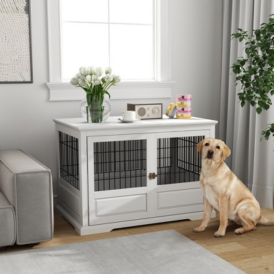 Extra Large White MDF and Steel Dog Crate Table
