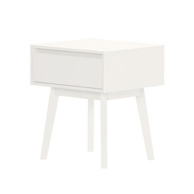White Solid Pine and Aspen Wood Scandinavian Nightstand with 1 Drawer