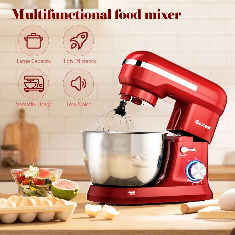 Costway 4.8 QT Stand Mixer 8-speed Electric Food Mixer w/Dough Hook Beater White\Black\Red, 4 of 11