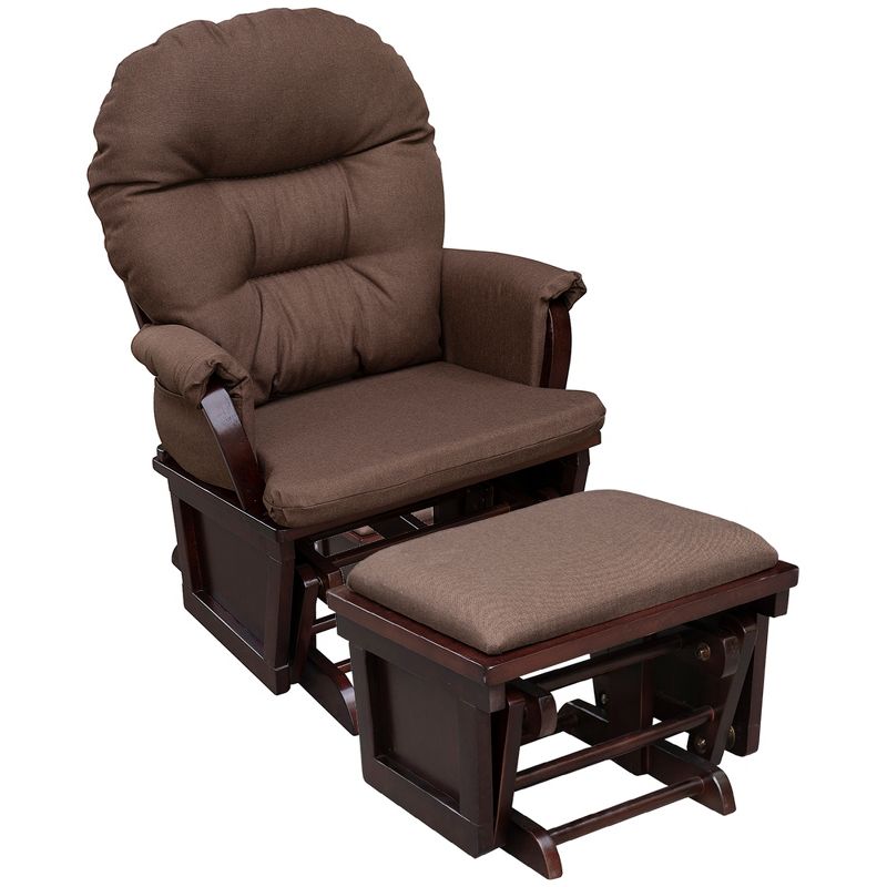 HOMCOM Nursery Glider Rocking Chair with Ottoman, Thick Padded Cushion Seating and Wood Base, 1 of 7
