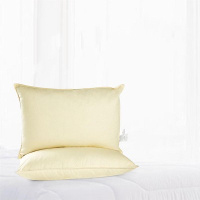 Set of 2 Yellow Organic Kapok Bed Pillows with Cotton Shell