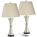 360 Lighting Seymore Modern Touch Table Lamps 26" High Set of 2 Silver with USB Charging Port LED Ivory Pleat Shade for Bedroom Living Room House Desk