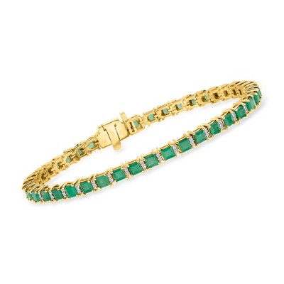Ross-Simons 6.00 ct. t.w. Emerald and .49 ct. t.w. Diamond Tennis Bracelet in 18kt Gold Over Sterling Size 7