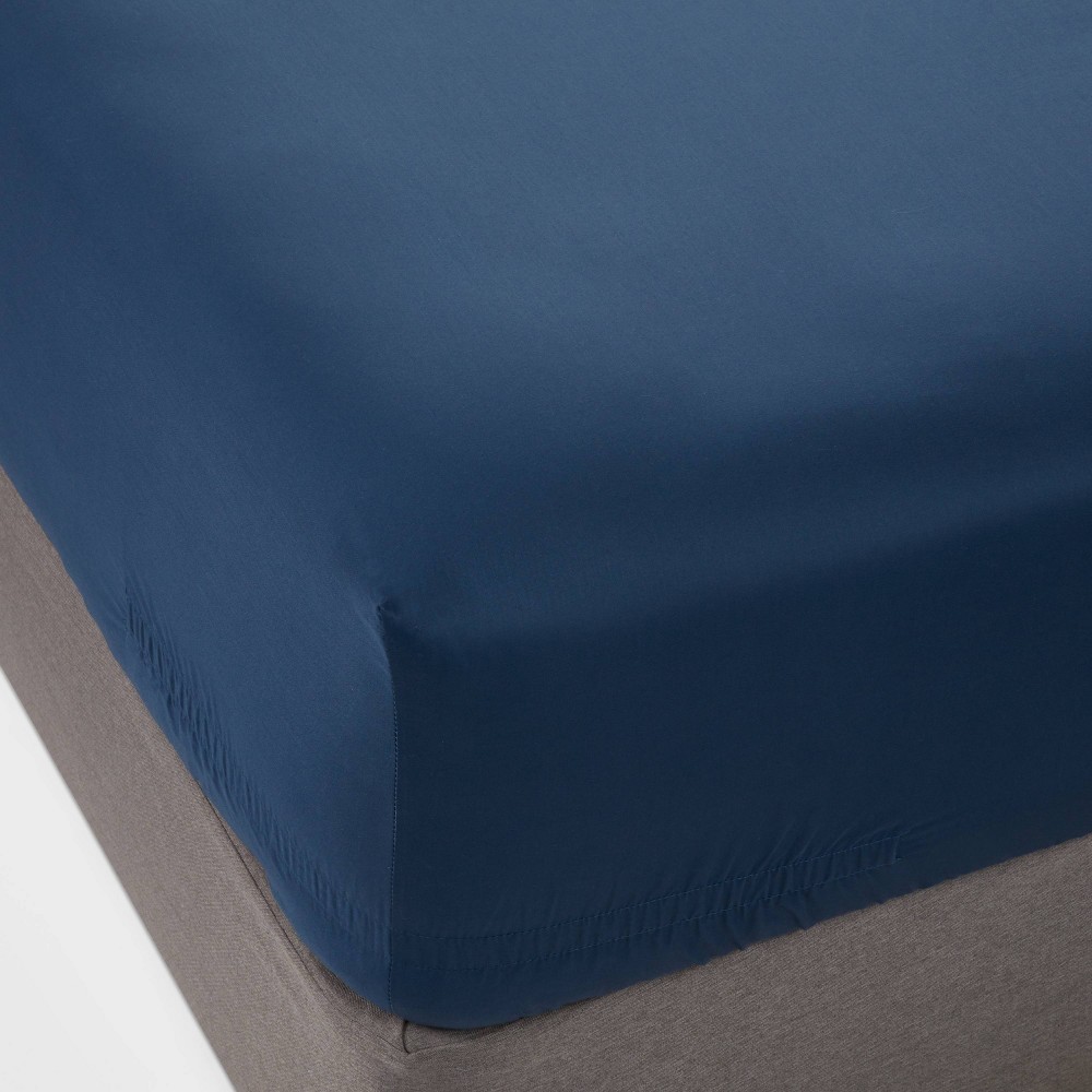 Photos - Bed Linen Full 400 Thread Count Performance Fitted Sheet Metallic Blue - Threshold™: Cotton Sateen, Shrink-Resistant, 18" Deep