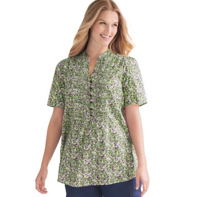 Woman Within Plus Size Pintucked Half-Button Tunic