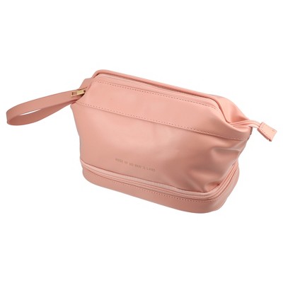 BAGCRAZY Pink Makeup Bag,2Pcs Cosmetic Travel Bag, Portable Designer Makeup  Bag, Lightweight and Waterproof Leather Toiletries Bag for Gril Friend