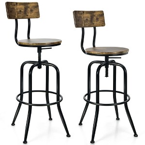 Costway Set of 2 Industrial Bar Stool Adjustable Swivel Counter-Height Dining Side Chair - 1 of 4