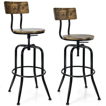 Costway Set of 2 Industrial Bar Stool Adjustable Swivel Counter-Height Dining Side Chair