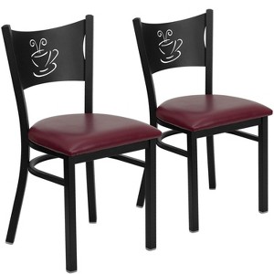 Emma and Oliver 2 Pack Coffee Back Metal Restaurant Chair - 1 of 4