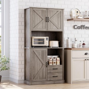 Whizmax Modern Kitchen Pantry Cabinet with Microwave Stand, Tall Storage Hutch with Drawers & Adjustable Shelves for Dining Room, Living Room - 1 of 4