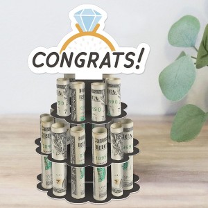 Big Dot of Happiness Just Engaged - Black and White - DIY Engagement Party Money Holder Gift - Cash Cake - 1 of 4