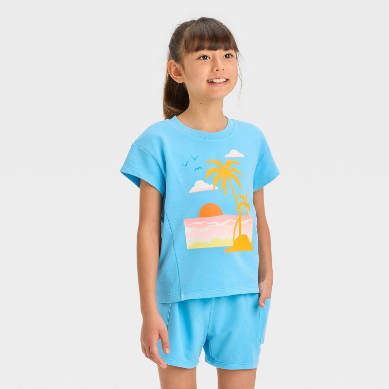 Girls&#39; Short Sleeve Icons French Terry Washed Top - Cat &#38; Jack&#8482;, 1 of 5