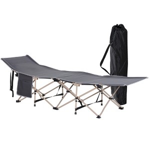 Outsunny Folding Camping Cot for Adults with Carry Bags, Side Pockets, Outdoor Portable Sleeping Bed for Travel Camp Vocation - 1 of 4