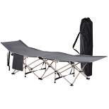 Outsunny Folding Camping Cots for Adults with Carry Bags, Side Pockets, Outdoor Portable Sleeping Bed for Travel Camp Vocation, gray