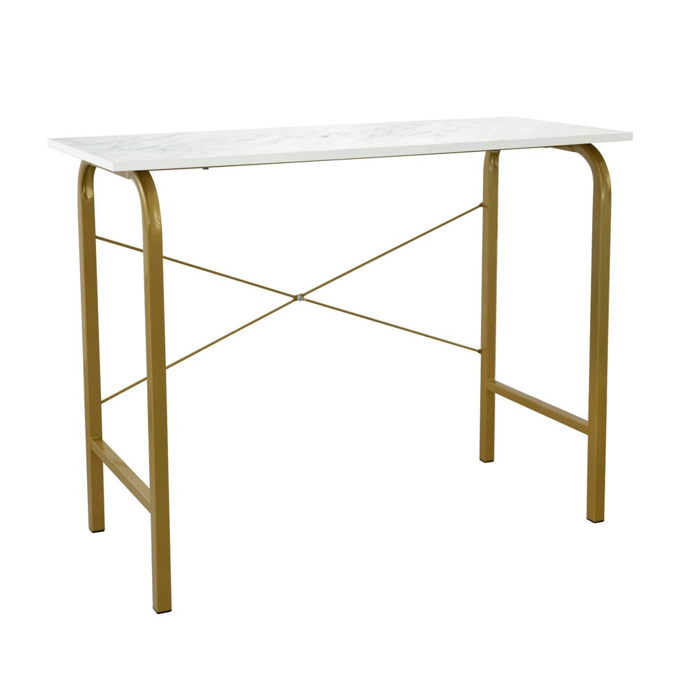 Photos - Office Desk 40" Home Office Computer Desk with Metal Base Marble/Brass - Teamson Home