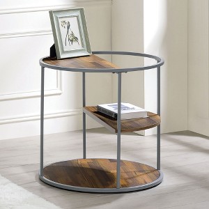 24" Round Industrial End Table with Half-Shelf Design and 3-Tier Storage for Modern Living Room - 1 of 4