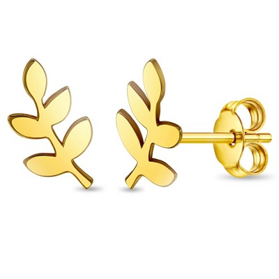 Leaf Motif Butterfly Back 14k Gold Earrings - In Season Jewelry