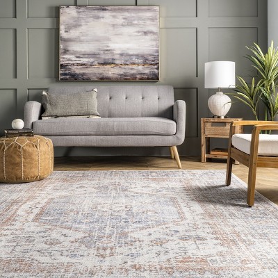 Gray Floral Synthetic 4' x 6' Washable Area Rug
